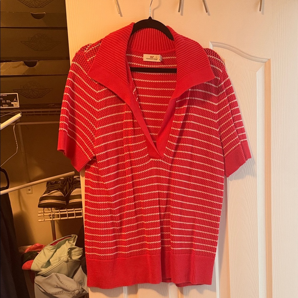 Vineyard Vines Red and White Striped Sweater